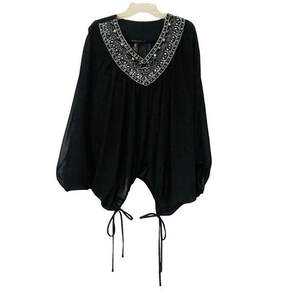 Grass Collection Black Batwing Blouse With Embellished Neckline Women’s Small - Picture 1 of 9